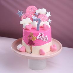 Pink cloudy Barbie theme cake for girls birthday