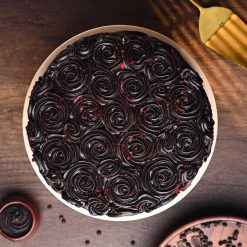 Front view of red velvet chocolate cake