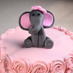Close view of charming elephant fondant cake