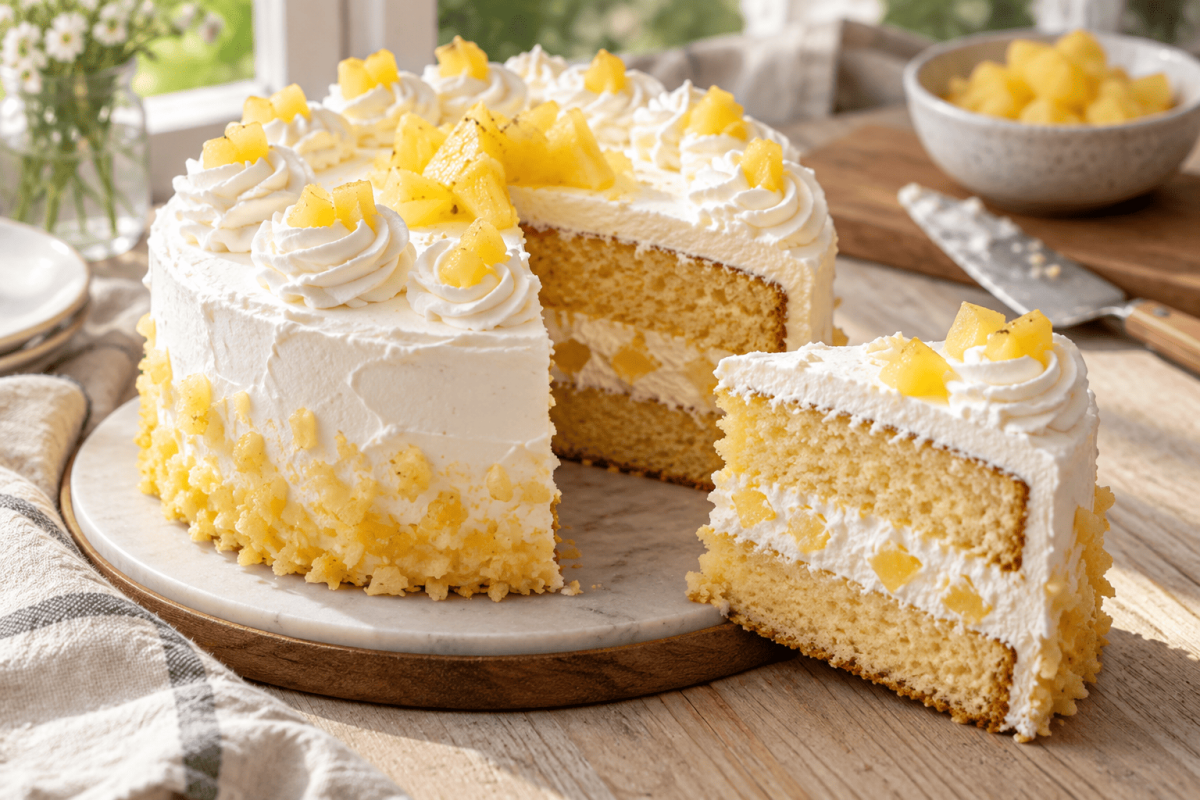 Eggless Pineapple Cream Layer Cake