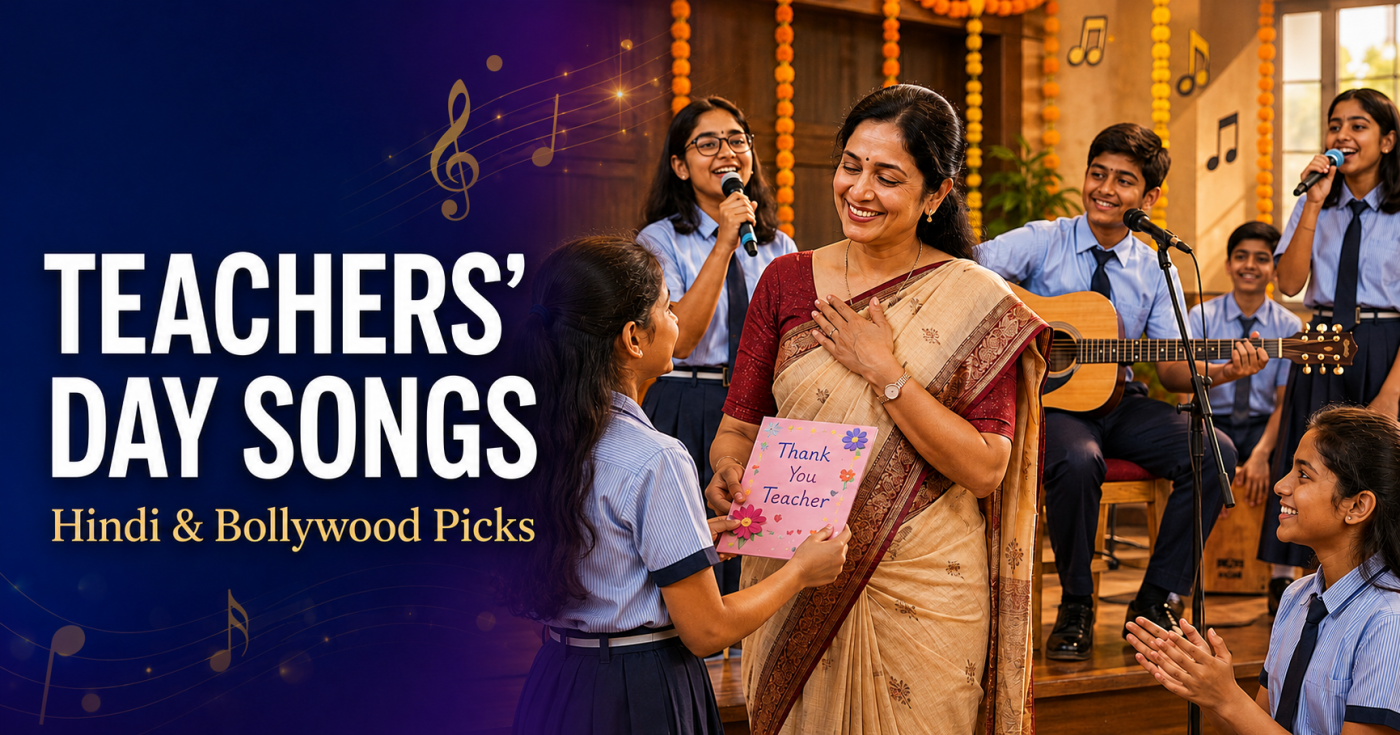 Indian students performing Hindi and Bollywood songs for their teacher during a Teachers’ Day school celebration