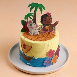 Moana birthday cake front view with ocean decorations