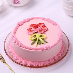 Pink rose bow celebration cake