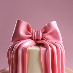 Pink bridal bow cake detail view