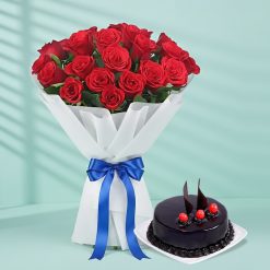 15 Red Roses & Chocolate Truffle Cake Combo