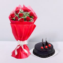Eight Roses And Chocolate Celebration Cake