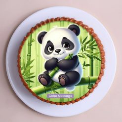 Playful bamboo panda cake top view