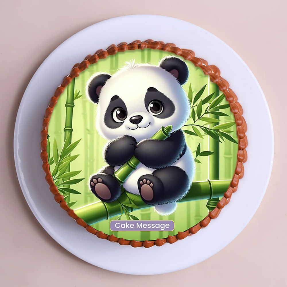Playful bamboo panda cake top view